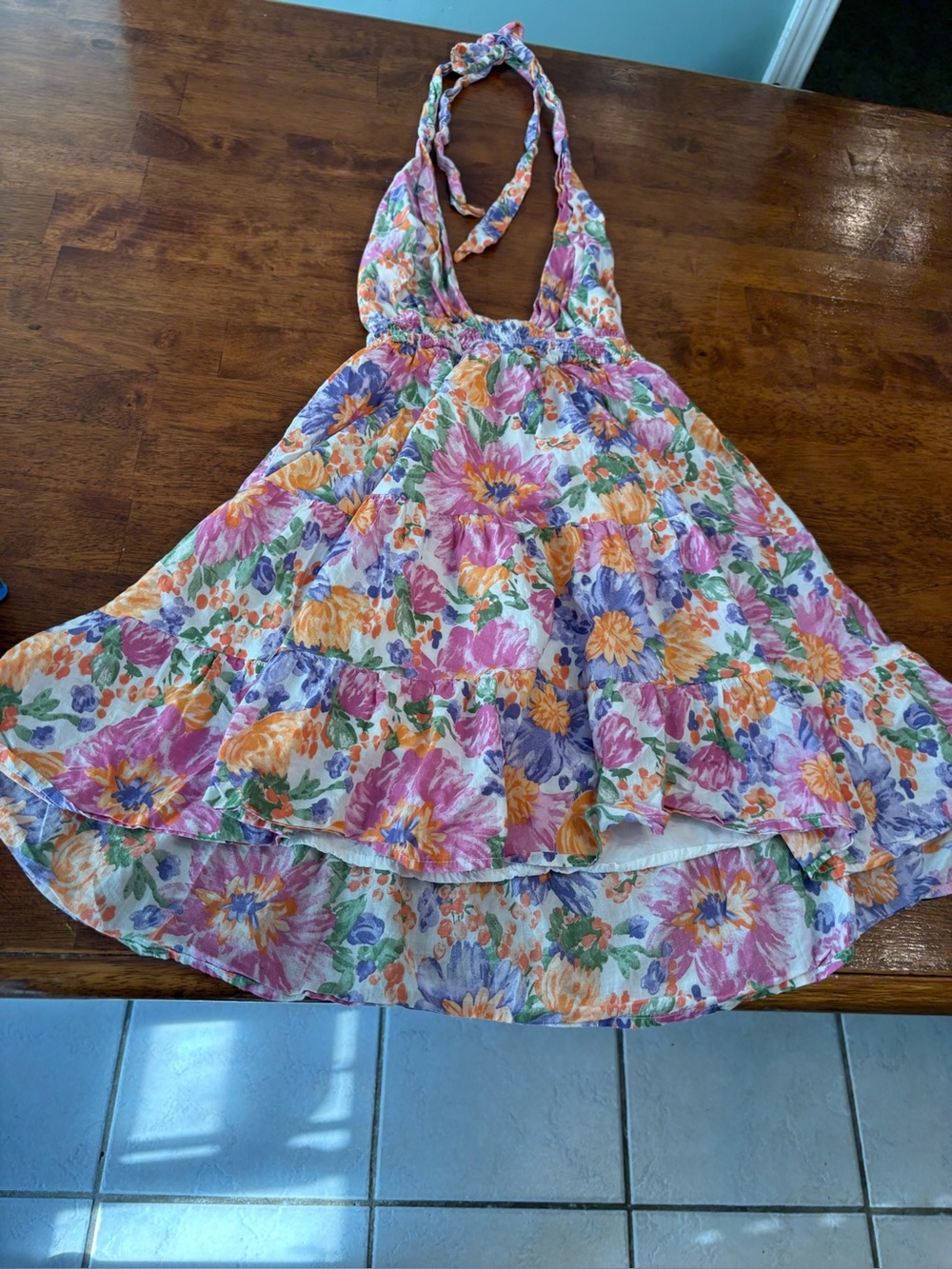 Hello Molly Say So Floral Halter Mini Dress Pink Purple Orange Smocked Tiered 4